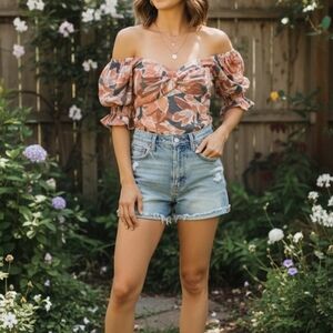 Nine West Pink and Orange Floral Blouse